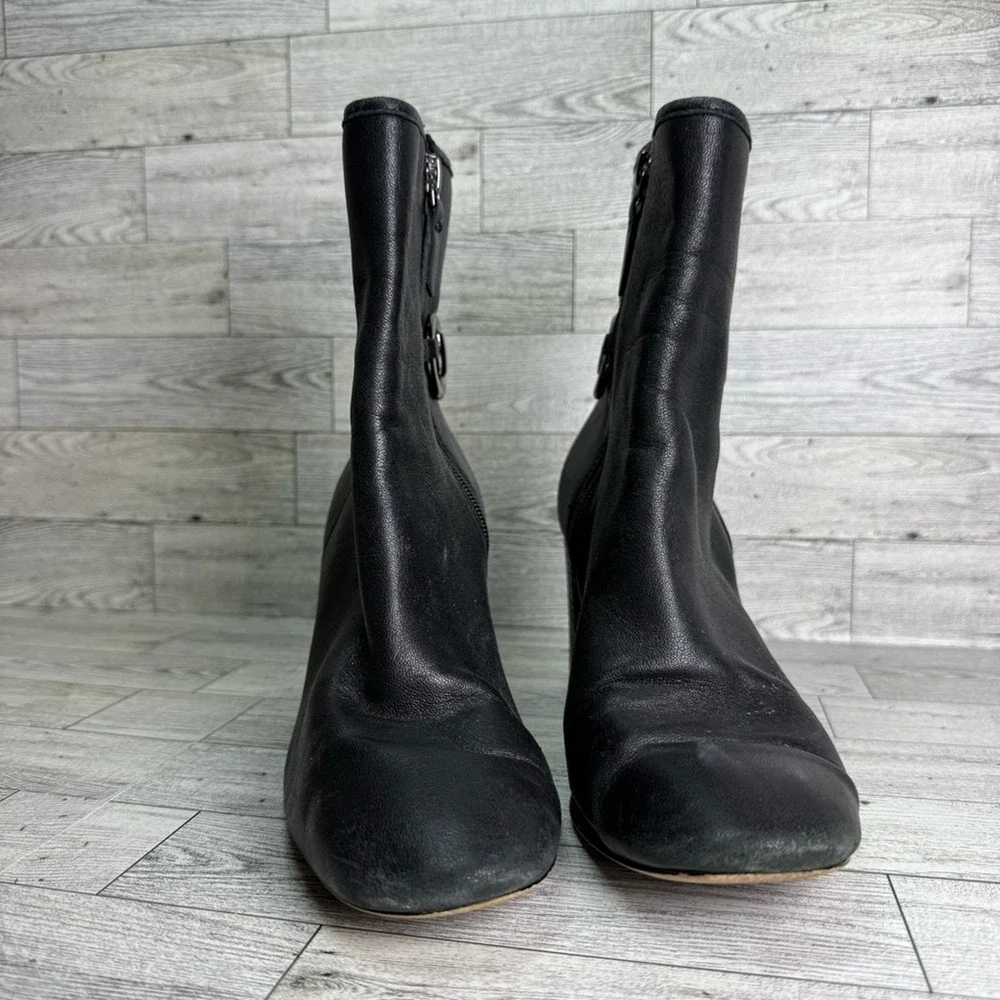 Talbots Bit Detail Ankle Boots Womens 8.5M‎ Black Leather Block Heel Zip GOOD